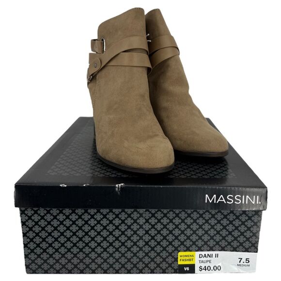 Women's boots Massini Taupe Size 7.5 medium NEW strap booties - Picture 5 of 7